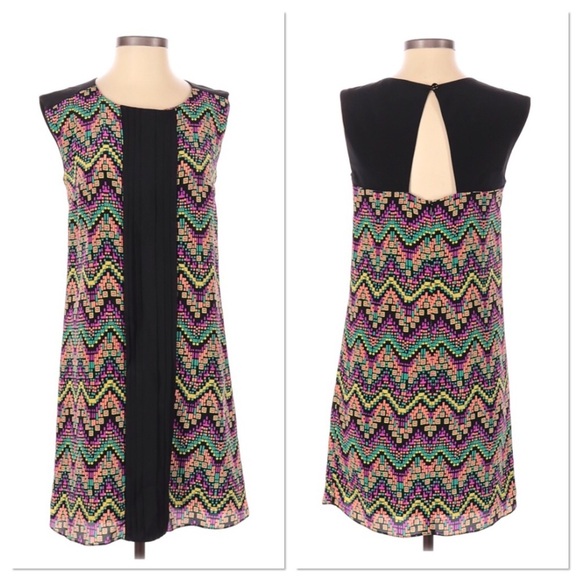 81 Poppies silk shift dress colorful geo print - Picture 1 of 5